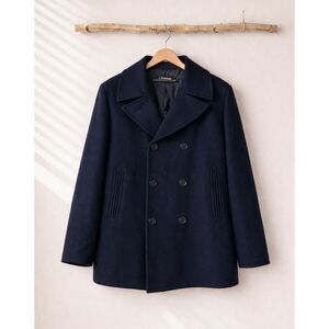 J. Peterman 100% wool navy nautical double breasted peacoat size 42 large
